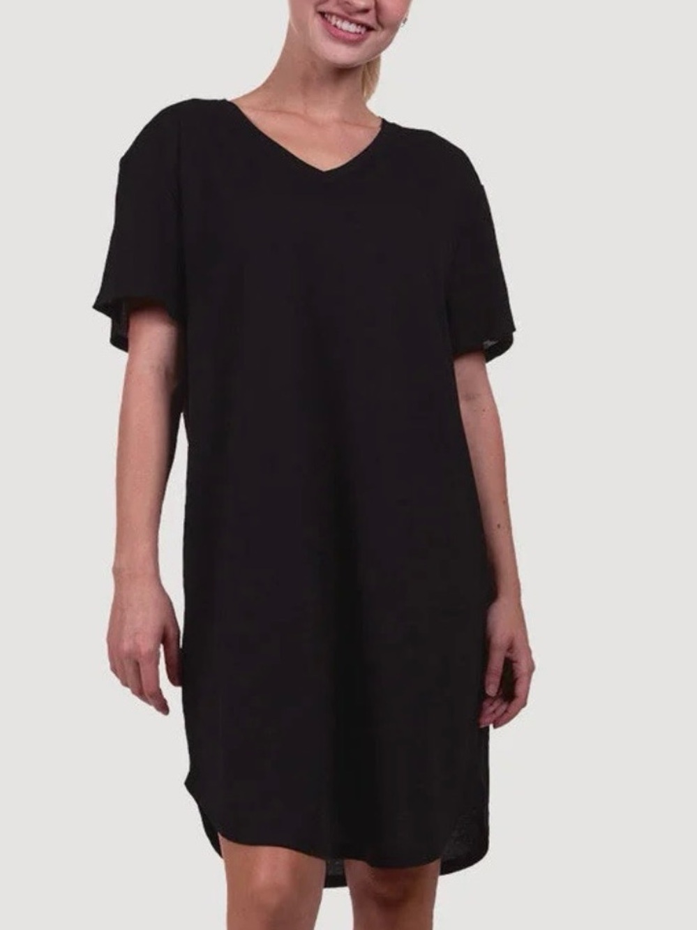 Natori Black V-Neck Short Sleeve Sleep Shirt